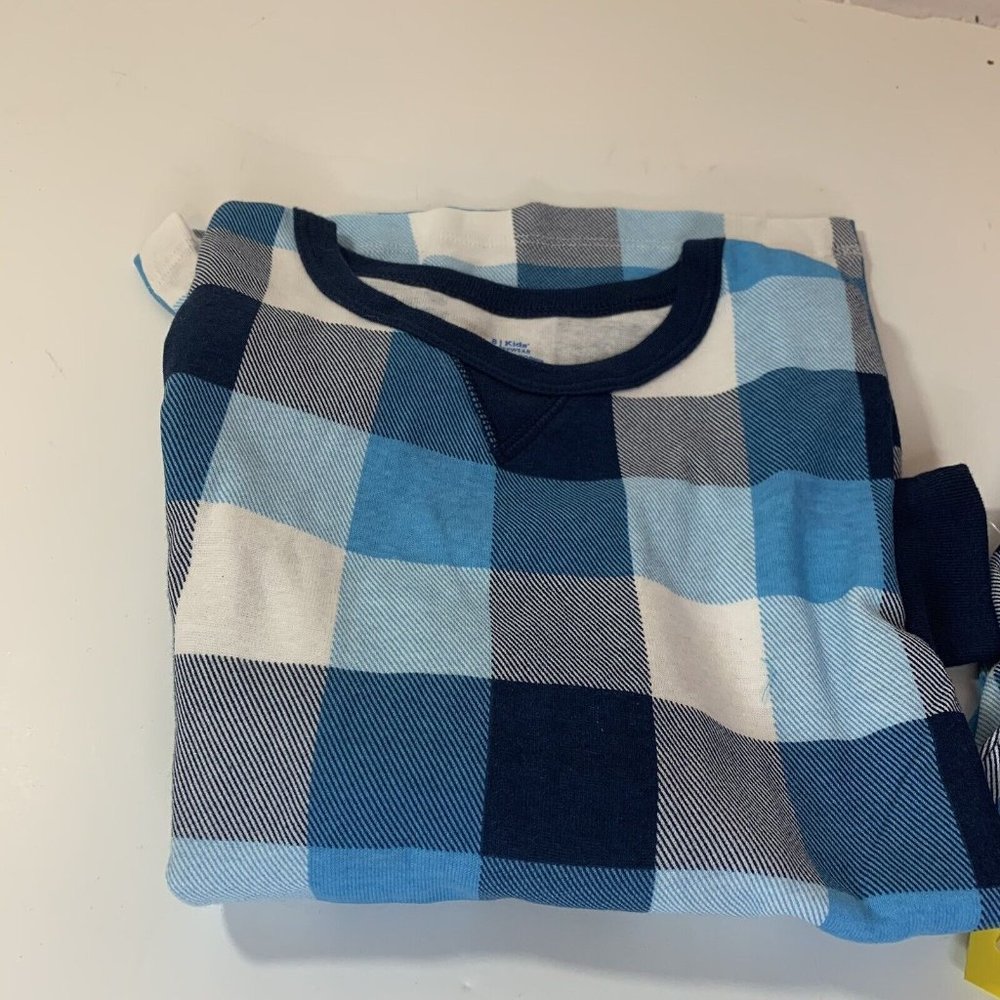 Wondershop Kids Blue Buffalo Plaid Pajama Set Stretchy Plaid Unisex - Picture 4 of 16